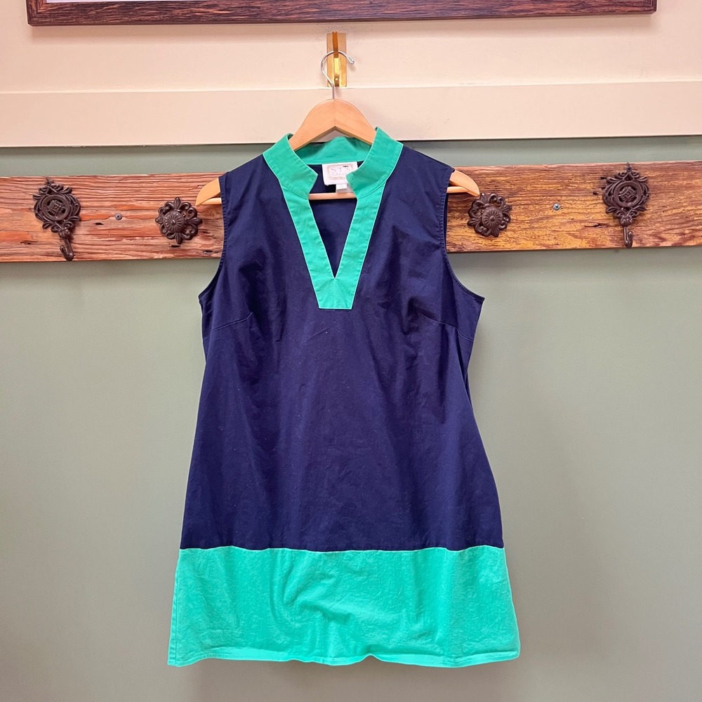 Sail to‎ Sable Womens XL Navy Green Colorblock Sleeveless V-Neck Shift Dress